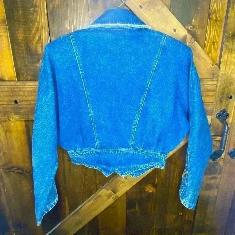 Vintage 80s Denim Jean Jacket Embroidered Double Breasted Acid Wash Size… - Picture 8 of 10